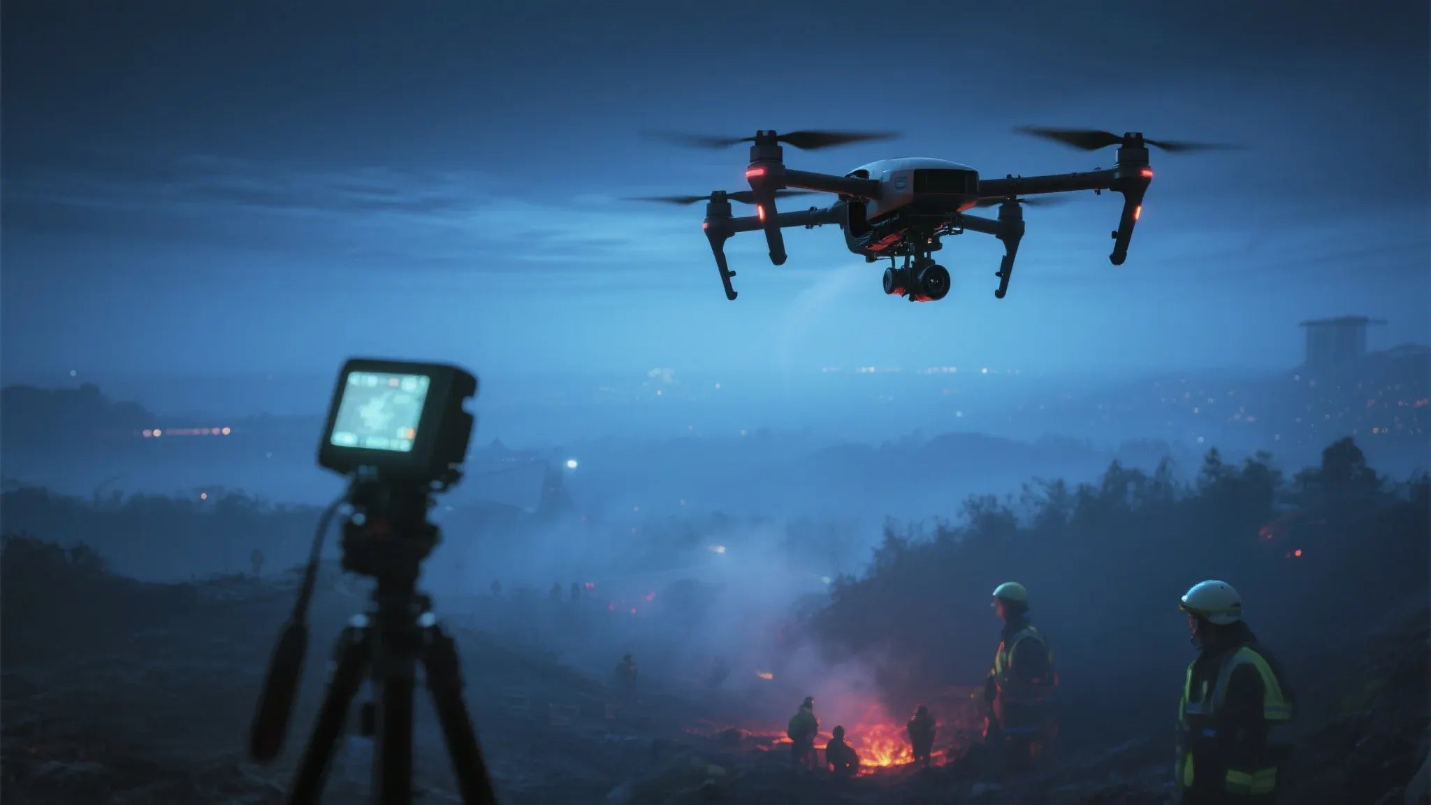 Thermal imaging drones performing search and rescue missions in the mountains